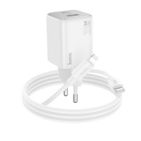  Lādētājs Hoco N41 20W GaN USB-A/USB-C + USB-C to Lightning kabelis 1.0m white 